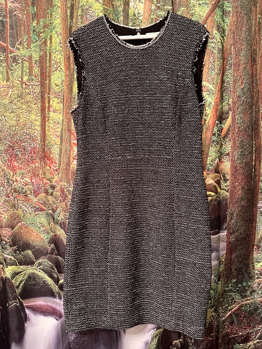 Rebecca Taylor Black and White Tweed Dress with Sliver Chain detail 12